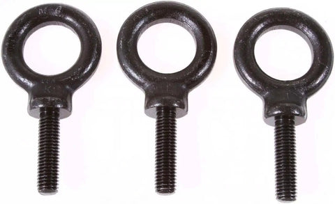 Three M10 forged shoulder eyebolts for KW Series loudspeakers, heavy-duty steel suspension hardware for safe fly and install.