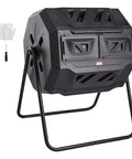 Large 43 Gallon Dual Chamber Rotating Tumbling Compost Bin With Two Sliding Doors And Steel Frame BPA Free For Garden Kitchen Yard And Outdoor Use Beast Of A Durable Outdoor Composting Solution For Home Gardens And Urban Backyards, front view.