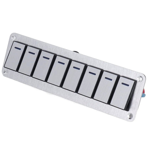 8 Gang Rocker Switch Panel With Blue LED Backlight And Voltmeter, Aluminum Alloy Prewired Toggle Switches for Vehicles