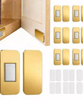 Six Pairs Gold Magnetic Cabinet Door Catch Set Stick On No Drill Adhesive with gold finish, ultra-thin design for cabinets.