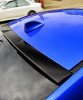 Subaru WRX STI Roof Spoiler V Style Unpainted Black ABS Rear Wing for 2015-2021 Models installed on blue car