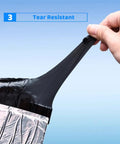 Top Tier Heavy Duty Asphalt Roofing Tape With Aluminum Foil To Seal Leaks And Patch Cracks On Gutters Or Shingles Straight Up Waterproof Flashing Underlayment Roll being pulled to show tear resistance.