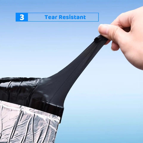 Top Tier Heavy Duty Asphalt Roofing Tape With Aluminum Foil To Seal Leaks And Patch Cracks On Gutters Or Shingles Straight Up Waterproof Flashing Underlayment Roll being pulled to show tear resistance.