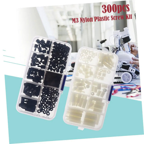 300 Pcs Nylon Spacers Nuts And Screws Assortment Kit In Black And White With Plastic Storage Box For Electronics DIY Projects Easy To Install Durable Nylon Spacers And Nuts And Screws, open case