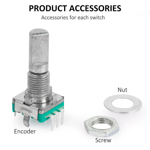 EC11 Rotary Encoder Module Kit, 10 Pieces, 20mm Diameter, Dode Switch Digital Potentiometer With Built-In Switch For Audio Projects, 5V DC, Blue Silver Tone, Durable Plastic and Metal Build, encoder with nut and screw
