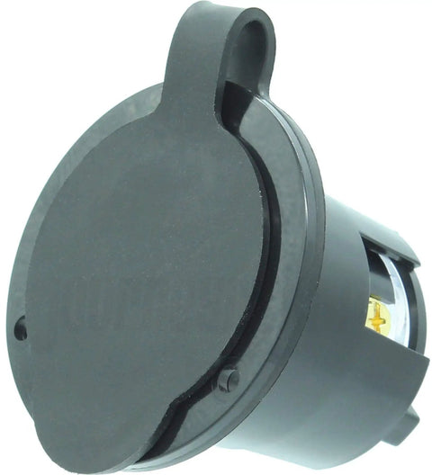 Beefy Flanged NEMA L5-20 Inlet Plug With Locking Receptacle, 20A 125V Generator Connector, Industrial Black Nylon Body, Weatherproof Cover, 2500 Watts, 2-Pole 3-Wire Grounding, Heavy-Duty Power Socket