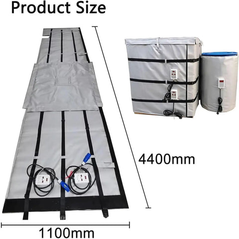 Defrost Any Freeze Quickly And Keep Your Thick Fluids Moving Smooth With This Heavy Duty Insulated Ibc Storage Tote Heater Featuring An Adjustable Temperature Heating Blanket For 275 Gallon Drums, shown with dimensions and design.