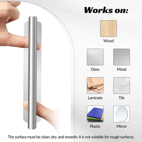 6 Inch Brushed Stainless Cabinet Pulls Self Adhesive No Drill Drawer Handles and compatible surface types