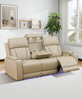 Power Recliner Sofa Set With LED Lighting And USB Charging Leather Sofa With Built In Storage Console And Cup Holders