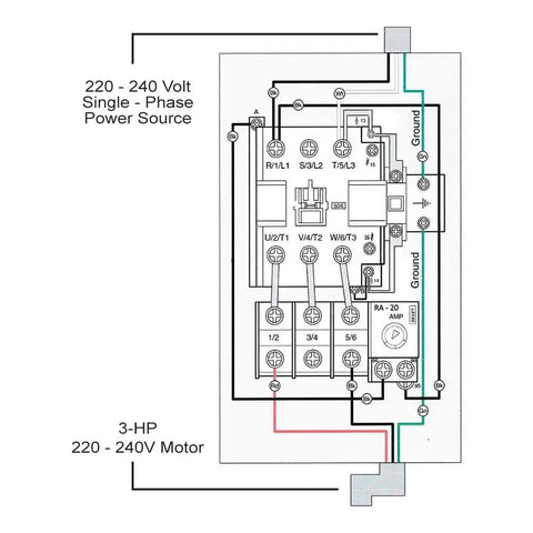 Diagram of Heavy Duty 1 Phase Magnetic Switch 220 240 Volt 3 HP 18 26 Amp With Overload Protection circuit setup.