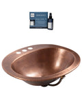 Antique Copper 20 Inch Drop In Bathroom Sink With Copper Care IQ Kit, 18 Gauge Solid Copper, Hand Hammered Look