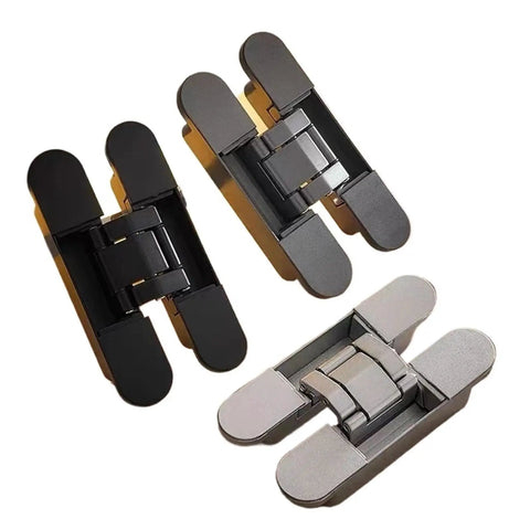 Invisible Concealed Hinge For Exterior Solid Wood Doors, Adjustable After Installation, black and silver hardware
