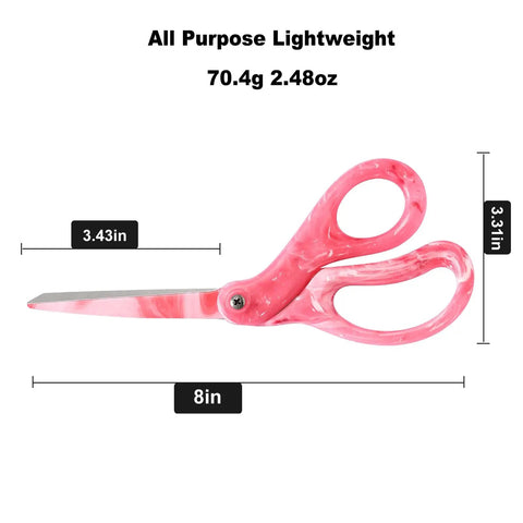 Pro Grade All Purpose Scissors 8 Inch Heavy Duty Shears Gradient Pink Handles For Office Home Projects And Crafts Ergonomic Grip Stainless Steel Blades For Precise Clean Cuts And Everyday DIY Use, side view