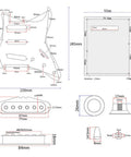 Blueprint of ST Style Electric Guitar DIY Kit With Prewired Pickguard, Bridge And SSS Pickups, No Soldering Design, dimensions shown