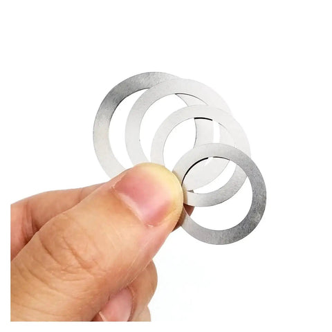 Ultra Thin Shim Gasket Set Mixed Sizes 0.1mm 0.2mm 0.3mm For M3 To M20 304 Stainless Steel Washers Hardware Kit, hand holding washers