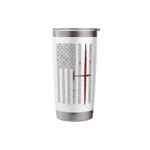 Airplane Pilot American Flag Design Stainless Steel Insulated Tumbler With Dual Wall Keeps Drinks Hot Or Cold Leak Proof Clear Slider Lid BPA Free White Finish
