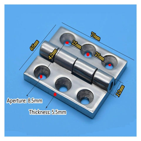 Heavy Duty Stainless Steel Adjustable Door Hinge Set With Six Hole Polished Finish For Industrial Doors And Machinery Cabinets Quiet Smooth Close Durable Box Hinge 65x79x5.5mm
