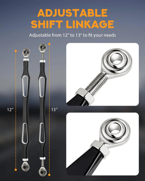 Shift Linkage Kit for Touring Motorcycles Including Softail Trike Road King Electra Street Glide 1986 to 2024 Black Style C Heavy Duty Shifter Linkage For Ride Ready Smooth Gear Shifts And Easy Install, adjustable 12-13 in black metal