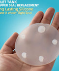 3 Inch Toilet Tank Silicone Flapper Seal Gasket Replacement Stops Running Toilets And Phantom Flushing No Fuss Install Durable Silicone Seal Fits Standard Flapper Styles For Quick Effective Fix, hand holding silicone toilet tank flapper seal replacement
