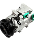 Top Shelf Heavy Duty AC Compressor Unit Compatible With 2006 Through 2012 Hyundai Santa Fe Sonata Azera, silver housing with black pulley.