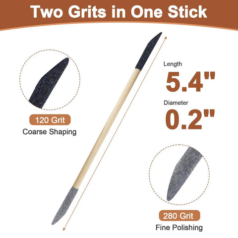 Image of 60Pcs Pen Style Sanding Sticks Double End 120 280 Grit For Plastic Models And Wood showing length, diameter, and grits.