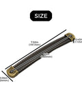 Three Piece Leather Wrapped Drawer And Cabinet Handles Set In Brown Zinc Alloy Finish, dimensions labeled, retro wardrobe handles