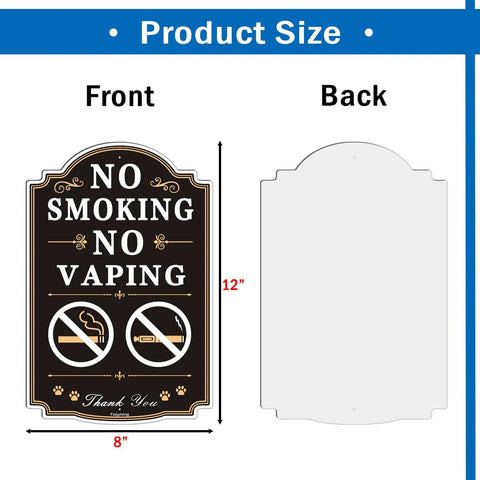 Straight Up No Smoking Or Vaping Sign Top Shelf 12X8 Inch Heavy Duty Rust Free Aluminum Board weatherproof plaque front and back view.