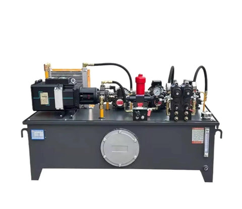 Shop Floor Tough Double Acting Hydraulic Power Pack With Electric Motor System For Crushing Heavy Loads And Reliable High Pressure Output On Any Job Site - side view of hydraulic power pack, showing electric motor and controls.