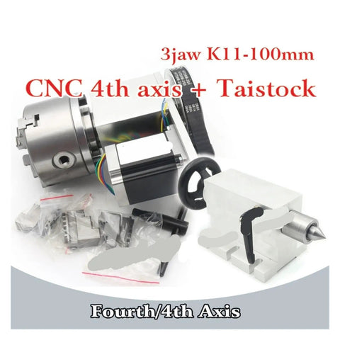 Tough As Nails Cnc Fourth Axis Rotary Table With K11 Three Jaw Chuck And Mt2 Tailstock, featuring components for precision work.