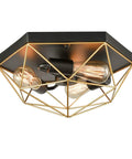 Brass Industrial Flush Mount Ceiling Light 3 Light Square Cage Fixture In Black And Gold Close To Ceiling Design