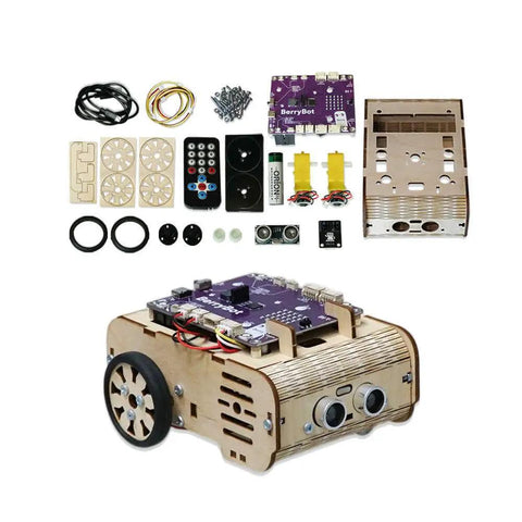 Hands On Programmable Robot Kit With Raspberry Pi RP2040 For STEM Learning, Drag And Drop Graphical Coding, No Fuss Assembly, Obstacle Avoidance, Line And Light Tracking, Sumo Battle Modes, Scratch Robot wooden robot kit with wheels and sensor board