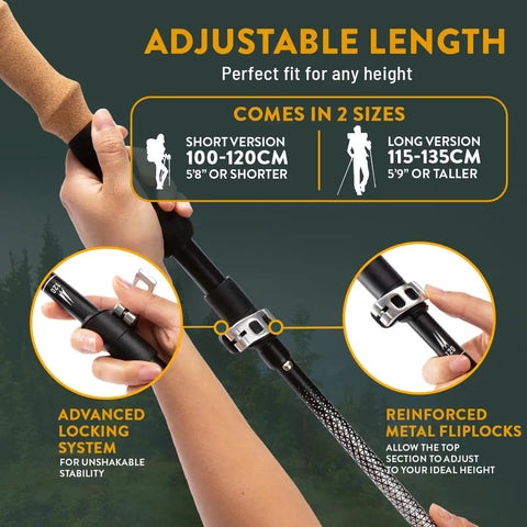 Foldable Hiking Poles For Travel And Trekking, Go-To Adjustable Aluminum Trekking Poles With Cork Grips, lightweight design with metal lock