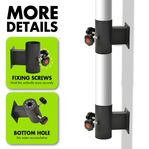 Heavy Duty Black Patio Umbrella Holder With Offset Stand And Flat Mount Bracket For Deck Rail Posts Fences And Balconies Fits Up To 2 Inch Umbrella Poles For Outdoor Use