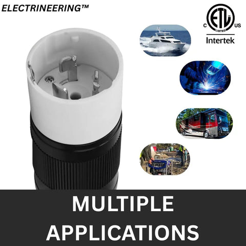 Beefy 50A 125 To 250V Twist Lock Plug CS6365C SS2-50P ETL For Generator Cords RV Shore Power Marine Applications Transfer Switches And Replacement Cables Now, nylon body