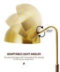 Adjustable head on Gold Floor Lamp With Arc Design In Mid Century Modern Style Adjustable Arm Aged Brass Finish 59 Inch Vintage Task Lamp