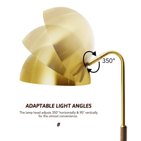 Adjustable head on Gold Floor Lamp With Arc Design In Mid Century Modern Style Adjustable Arm Aged Brass Finish 59 Inch Vintage Task Lamp