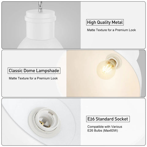High-quality metal dome lampshade and E26 socket of BoostArea White Pendant Light Kitchen Island, Modern Pendant Light Fixtures.
