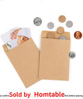 500 Pack Self Adhesive Kraft Paper Small Coin Envelopes For Stamps Seeds And Small Parts Storage with coins on white background