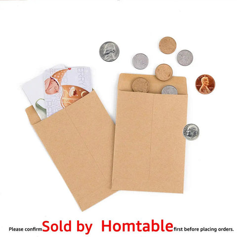 500 Pack Self Adhesive Kraft Paper Small Coin Envelopes For Stamps Seeds And Small Parts Storage with coins on white background