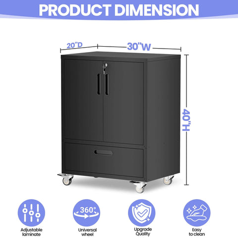Heavy Duty Metal Garage Storage Cabinet On Wheels With Lockable Drawer And Shelves, Mobile Steel Tool Cabinet