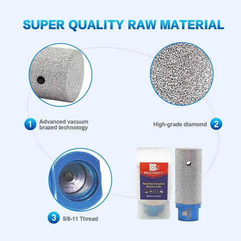 Diamond finger milling bit, 3/8 in with 5/8-11 thread, BRSCHNITT to enlarge holes in porcelain ceramic granite marble.