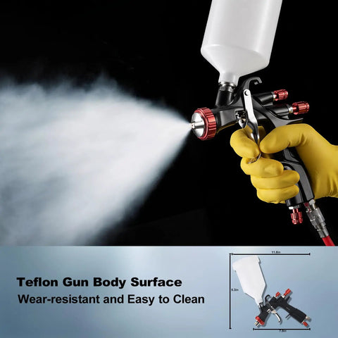 R500 LVLP Paint Gun With 1.3mm 1.5mm And 1.7mm Nozzles Air Regulator Teflon Coated Finish spraying mist
