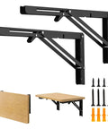 Black 16 Inch Folding Shelf Brackets 2 Pack Heavy Duty Stainless Steel Wall Mount Brackets Foldable Table Hinge with Accessories