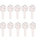Uncut Brass Key Blanks 10 Pack For KW1 Lock Types Pro Grade Durable Copper Core Blank Keys displayed in two rows.