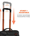 Soft Sided Rolling Carry-On Bag That Expands Up To 1.5 Inches For 42 Liter Capacity, showing telescoping handle adjustment