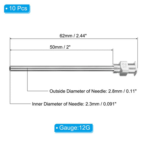 12G Blunt Tip Dispensing Needles 2 Inch Stainless Steel Liquid Refilling Set With Lure Lock Durable Syringe Needle Pack diagram