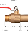 Full Port Water Heater Drain Valve With Straight Spout LF Compliant Brass Three Quarter Inch MNPT Two And A Half Inch Shank