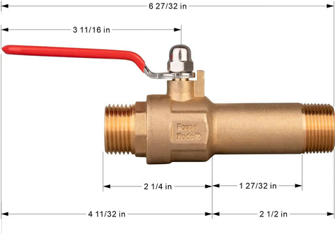 Full Port Water Heater Drain Valve With Straight Spout LF Compliant Brass Three Quarter Inch MNPT Two And A Half Inch Shank