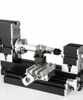 Awesome Mini Metal Lathe For Hobbyists High Power 144W showing precision machining features with metal and aluminum parts.