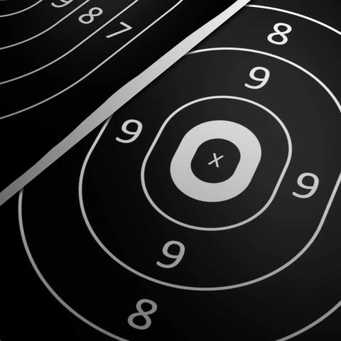 Made In USA Paper Shooting Range Silhouette Targets 50 Sheets 17x25 Inch for pistols and rifles, close-up of target zones